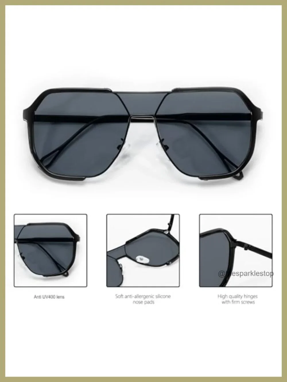 Oversized Square Metal Frame Aviator Sunglasses UV400 Protection Vintage Trendy